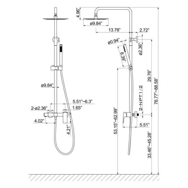 IHOMEadore 1-Spray Patterns with 1.8 GPM 10 in. Wall Mount Dual Shower Heads with Handheld Shower Head Set in Brushed Gold 3 IHOMEadore 1-Spray Patterns with 1.8 GPM 10 in. Wall Mount Dual Shower Heads with Handheld Shower Head Set in Brushed Gold - Image 3