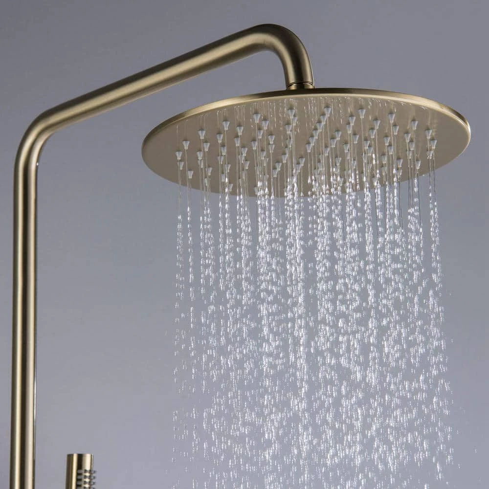IHOMEadore 1-Spray Patterns with 1.8 GPM 10 in. Wall Mount Dual Shower Heads with Handheld Shower Head Set in Brushed Gold 8 IHOMEadore 1-Spray Patterns with 1.8 GPM 10 in. Wall Mount Dual Shower Heads with Handheld Shower Head Set in Brushed Gold - Image 8