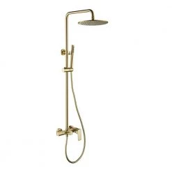 IHOMEadore 1-Spray Patterns with 1.8 GPM 10 in. Wall Mount Dual Shower Heads with Handheld Shower Head Set in Brushed Gold