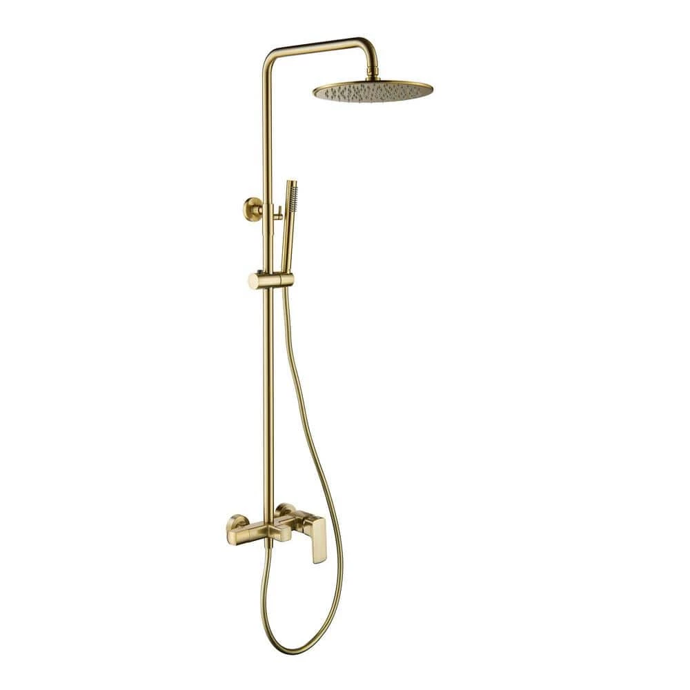 IHOMEadore 1-Spray Patterns with 1.8 GPM 10 in. Wall Mount Dual Shower Heads with Handheld Shower Head Set in Brushed Gold 1 IHOMEadore 1-Spray Patterns with 1.8 GPM 10 in. Wall Mount Dual Shower Heads with Handheld Shower Head Set in Brushed Gold