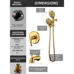 ELLO&ALLO Single-Handle 48-Spray Tub and Shower Faucet and Handheld Combo with 5 in. Shower Head in Brushed Gold (Valve Included) -Bathroom Faucets Store brushed gold ello allo bathtub shower faucet combos es ng t1006 c3 1000