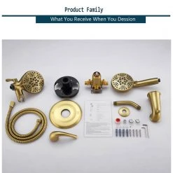 ELLO&ALLO Single-Handle 48-Spray Tub and Shower Faucet and Handheld Combo with 5 in. Shower Head in Brushed Gold (Valve Included) -Bathroom Faucets Store brushed gold ello allo bathtub shower faucet combos es ng t1006 fa 1000