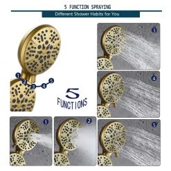 ELLO&ALLO Single-Handle 48-Spray Shower Faucet and Handheld Combo with 5 in. Shower Head in Brushed Gold (Valve Included) -Bathroom Faucets Store brushed gold ello allo shower faucets es ng 1005 1f 1000