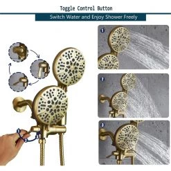 ELLO&ALLO Single-Handle 48-Spray Shower Faucet and Handheld Combo with 5 in. Shower Head in Brushed Gold (Valve Included) -Bathroom Faucets Store brushed gold ello allo shower faucets es ng 1005 4f 1000