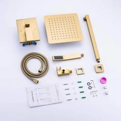 GIVING TREE Single-Handle 1-Spray Ceiling Mount 12 in. Shower Faucet with Hand Shower in Brushed Gold (Valve Included) -Bathroom Faucets Store brushed gold giving tree shower faucets hdyn zg0089 76 1000