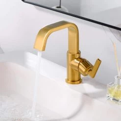 LUXIER Single Hole Single-Handle Bathroom Faucet with drain in Brushed Gold -Bathroom Faucets Store brushed gold luxier single hole bathroom faucets bsh14 sg 1f 1000