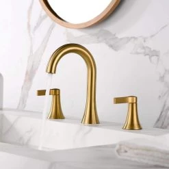 LUXIER Contemporary 8 in. Widespread Double Handle Bathroom Faucet with Pop-Up Drain in Brushed Gold -Bathroom Faucets Store brushed gold luxier widespread bathroom faucets wsp11 tg 1f 1000