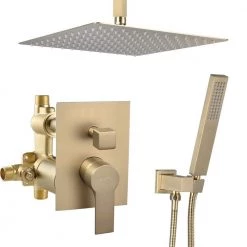 Miscool Painter Single-Handle 1-Spray Square High Pressure Shower Faucet in Brushed Gold (Valve Included)
