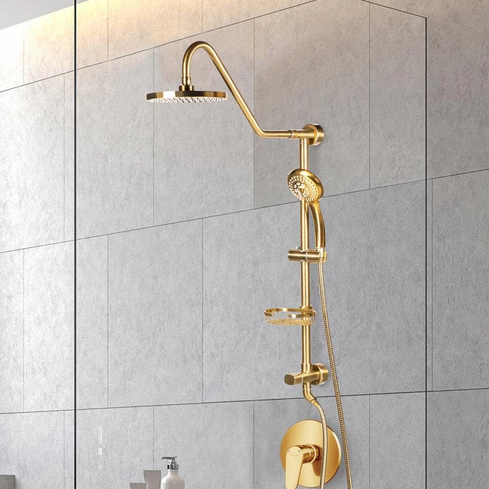 PULSE Showerspas Kauai III 6-Spray Patterns 2.5 GPM 8 in. Wall Mount Dual Shower Heads in Brushed Gold 2 PULSE Showerspas Kauai III 6-Spray Patterns 2.5 GPM 8 in. Wall Mount Dual Shower Heads in Brushed Gold - Image 2