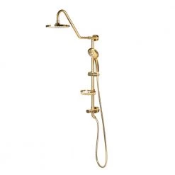 PULSE Showerspas Kauai III 6-Spray Patterns 2.5 GPM 8 in. Wall Mount Dual Shower Heads in Brushed Gold