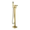 Rainlex Waterfall Spout Single-Handle Floor Mount Freestanding Tub Faucet with Handheld Shower in Brushed Gold