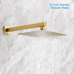 Rainlex 10 in. Shower Head Single-Handle 1-Spray Square High Pressure Shower Faucet in Gold Color (Valve Included) -Bathroom Faucets Store brushed gold rainlex shower faucets rx93102lsj 10 1f 1000