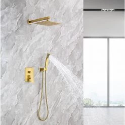 Rainlex 10 in. Shower Head Single-Handle 1-Spray Square High Pressure Shower Faucet in Gold Color (Valve Included) -Bathroom Faucets Store brushed gold rainlex shower faucets rx93102lsj 10 31 1000