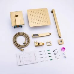 Rainlex 10 in. Shower Head Single-Handle 1-Spray Square High Pressure Shower Faucet in Gold Color (Valve Included) -Bathroom Faucets Store brushed gold rainlex shower faucets rx93102lsj 10 76 1000
