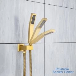 Rainlex 12 in. Ceiling Mounted Single-Handle 3-Spray Square High Pressure Shower Faucet in Gold(Valve Included) -Bathroom Faucets Store brushed gold rainlex shower faucets rx95102lsj 10 44 1000