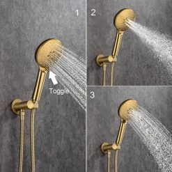 Rainlex 10 in. Shower Head Single-Handle 3-Spray Round High Pressure Shower Faucet with Tub Spout in Gold (Valve Included) -Bathroom Faucets Store brushed gold rainlex shower faucets rx96203lsj 10 1f 1000