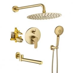 Rainlex 10 in. Shower Head Single-Handle 3-Spray Round High Pressure Shower Faucet with Tub Spout in Gold (Valve Included)