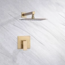 Rainlex 10 in. Shower Head Single-Handle 1-Spray Square High Pressure Shower Faucet in Brushed Gold (Valve Included) -Bathroom Faucets Store brushed gold rainlex shower faucets w93101lsj 10 31 1000