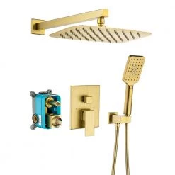 Rainlex Single-Handle 1-Spray Oval Pressure Balance Shower Faucet with Shower Head in Brushed Gold (Valve Included)