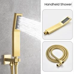 Utopia 4niture Xyriel Single Handle 1-Spray Ceiling Mounted Shower System Combo Set with Handheld and 12 in. Shower head, Brushed Gold -Bathroom Faucets Store brushed gold shower faucets hath6006 12bg 31 1000