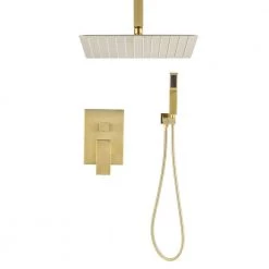 Utopia 4niture Xyriel Single Handle 1-Spray Ceiling Mounted Shower System Combo Set with Handheld and 12 in. Shower head, Brushed Gold