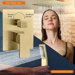 Zalerock Rainfull Single-Handle 1-Spray Square Shower Faucet with 12 in. shower head in Brushed Gold Valve Included -Bathroom Faucets Store brushed gold shower faucets ksf014 4f 1000