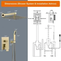 Zalerock Rainfull Single-Handle 1-Spray Square Shower Faucet with 12 in. shower head in Brushed Gold Valve Included -Bathroom Faucets Store brushed gold shower faucets ksf014 76 1000