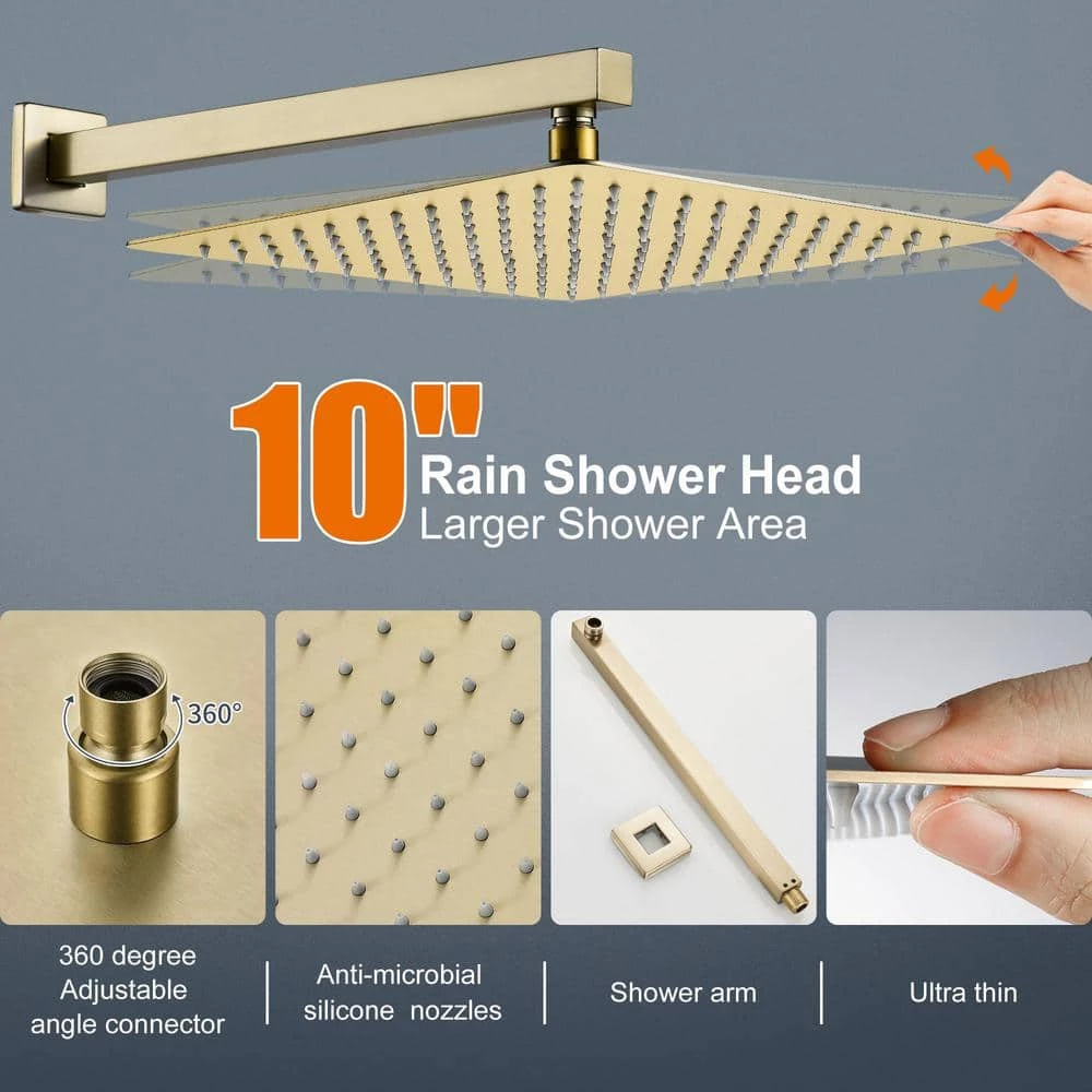 Zalerock Rainfull Single-Handle 1-Spray Square Shower Faucet in Brushed Gold Valve Included 5 Zalerock Rainfull Single-Handle 1-Spray Square Shower Faucet in Brushed Gold Valve Included - Image 5