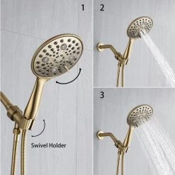 Rainlex Single-Handle 6-Spray Round High Pressure Shower Faucet with Detachable Shower in Brushed Gold (Valve Included) -Bathroom Faucets Store brushed gold shower faucets rx92101lsj 6 1f 1000