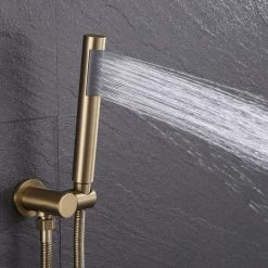 Tahanbath 1-Handle 2-Spray Rain Shower Faucet and Hand Shower Combo Kit in Brushed Gold (Valve Included) -Bathroom Faucets Store brushed gold tahanbath shower faucets nk0712 zq fa 1000