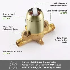 UKISHIRO Viki Single-Handle 5 Spray Settings High Pressure Shower Faucet with hand shower in Brushed Gold (Valve Included) -Bathroom Faucets Store brushed gold ukishiro shower faucets smd00jn0621014 1f 1000