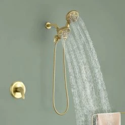 UKISHIRO Viki Single-Handle 5 Spray Settings High Pressure Shower Faucet with hand shower in Brushed Gold (Valve Included) -Bathroom Faucets Store brushed gold ukishiro shower faucets smd00jn0621014 31 1000