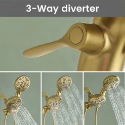UKISHIRO Viki Single-Handle 5 Spray Settings High Pressure Shower Faucet with hand shower in Brushed Gold (Valve Included) -Bathroom Faucets Store brushed gold ukishiro shower faucets smd00jn0621014 44 1000