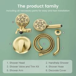 UKISHIRO Viki Single-Handle 5 Spray Settings High Pressure Shower Faucet with hand shower in Brushed Gold (Valve Included) -Bathroom Faucets Store brushed gold ukishiro shower faucets smd00jn0621014 76 1000