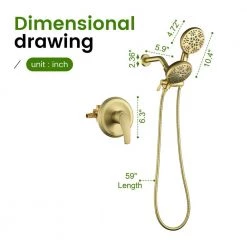 UKISHIRO Viki Single-Handle 5 Spray Settings High Pressure Shower Faucet with hand shower in Brushed Gold (Valve Included) -Bathroom Faucets Store brushed gold ukishiro shower faucets smd00jn0621014 c3 1000