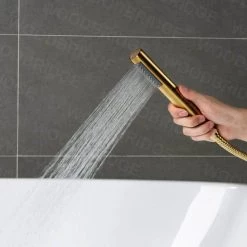 WOODBRIDGE Florence Single-Handle Freestanding Tub Faucet with Hand Shower in Brushed Gold -Bathroom Faucets Store brushed gold woodbridge claw foot tub faucets f1023 1d 1000