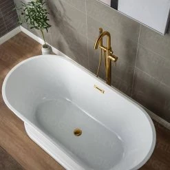 WOODBRIDGE Florence Single-Handle Freestanding Tub Faucet with Hand Shower in Brushed Gold -Bathroom Faucets Store brushed gold woodbridge claw foot tub faucets f1023 c3 1000