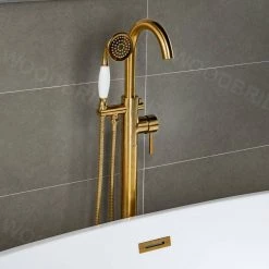 WOODBRIDGE Bradbury Single-Handle Freestanding Floor Mount Tub Filler Faucet with Hand Shower in Brushed Gold -Bathroom Faucets Store brushed gold woodbridge claw foot tub faucets f1052 1f 1000