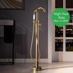 WOODBRIDGE Bradbury Single-Handle Freestanding Floor Mount Tub Filler Faucet with Hand Shower in Brushed Gold