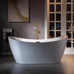 WOODBRIDGE Bradbury Single-Handle Freestanding Floor Mount Tub Filler Faucet with Hand Shower in Brushed Gold -Bathroom Faucets Store brushed gold woodbridge claw foot tub faucets f1052 a0 1000