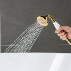 WOODBRIDGE Bradbury Single-Handle Freestanding Floor Mount Tub Filler Faucet with Hand Shower in Brushed Gold -Bathroom Faucets Store brushed gold woodbridge claw foot tub faucets f1052 c3 1000