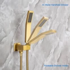 Rainlex 10 in. Shower Head 2-Handle 1-Spray Square High Pressure Shower Faucet with Tub Spout in Gold Color (Valve Included) -Bathroom Faucets Store brushed golden rainlex shower faucets rx93103lsj 10 76 1000