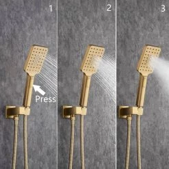 Rainlex Waterfall Single-Handle 3-Spray Square High Pressure Shower Faucet with Oval Shower Head in Brushed Golden -Bathroom Faucets Store brushed golden rainlex shower faucets rx97203lsj 12 fa 1000