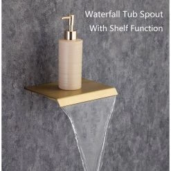 Rainlex Waterfall Spout Single-Handle 3-Spray Square High Pressure Tub and Shower Faucet in Brsuhed Gold (Valve Included) -Bathroom Faucets Store brushed golden rainlex shower faucets w97203lsj 12 44 1000