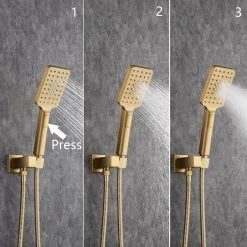 Rainlex Waterfall Spout Single-Handle 3-Spray Square High Pressure Tub and Shower Faucet in Brsuhed Gold (Valve Included) -Bathroom Faucets Store brushed golden rainlex shower faucets w97203lsj 12 fa 1000