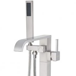 AKDY 1-Handle Freestanding Floor Mount Tub Faucet Bathtub Filler with Hand Shower in BRUSHED NICKEL -Bathroom Faucets Store brushed nickel akdy claw foot tub faucets tf0061 4f 1000