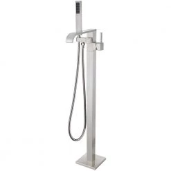 AKDY 1-Handle Freestanding Floor Mount Tub Faucet Bathtub Filler with Hand Shower in BRUSHED NICKEL