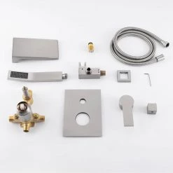 Aurora Decor Aca Single-Handle Wall Mount Roman Tub Faucet with Hand Shower in Brushed Nickel Ceramic Disc (Valve Included) -Bathroom Faucets Store brushed nickel aurora decor roman tub faucets ad 88020bn fa 1000