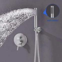 Aurora Decor ACAD 2-Handle 2-Spray Round High Pressure Shower Faucet with 10 in. Rain Shower Head in Brushed Nickel (Valve Included) -Bathroom Faucets Store brushed nickel aurora decor shower faucets dsfmshd2b01bn 44 1000