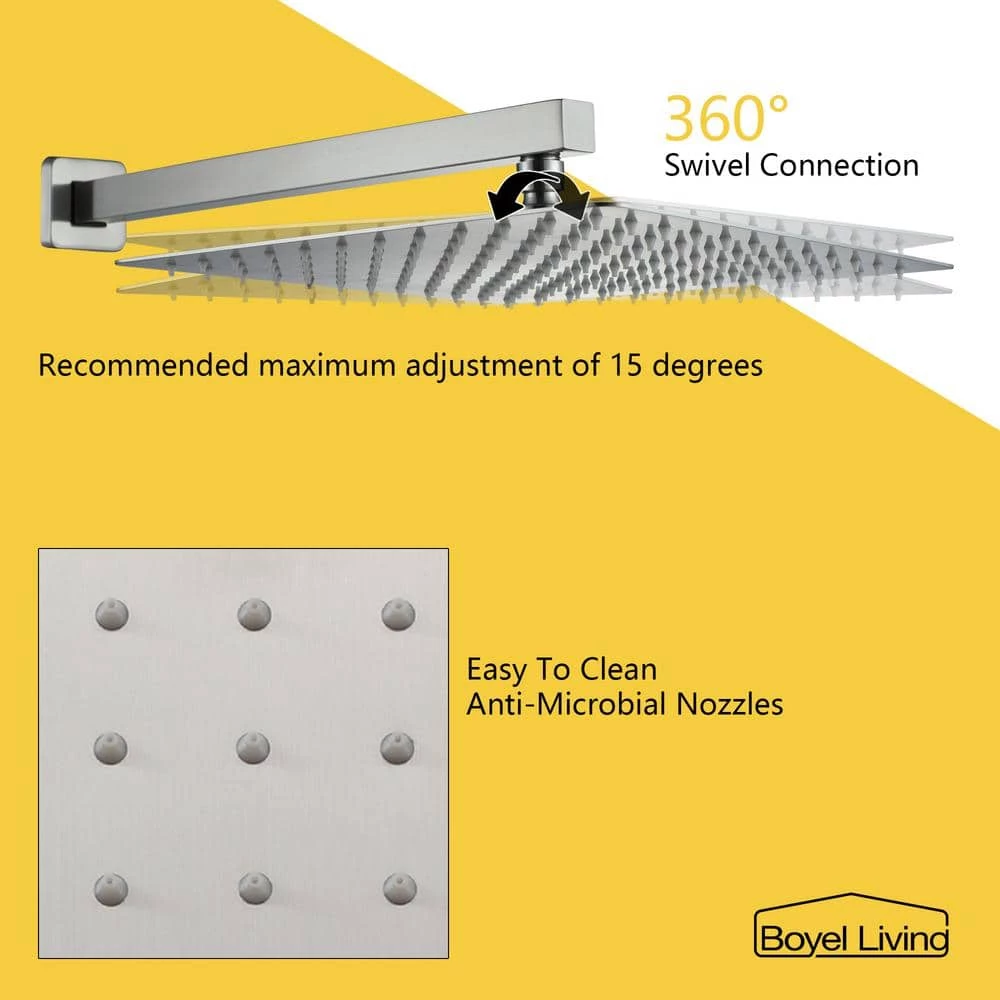 Boyel Living Shower System Wall Mounted with 12 in. Square Rainfall Shower head and Handheld Shower Head Set, Brushed Nickel 6 Boyel Living Shower System Wall Mounted with 12 in. Square Rainfall Shower head and Handheld Shower Head Set, Brushed Nickel - Image 6